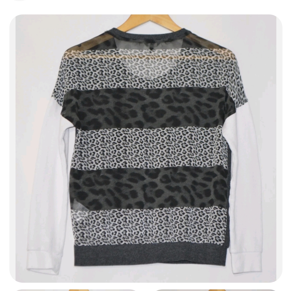 HURLEY Women's Sweater Black White Animal Print Back Sheer Size Medium